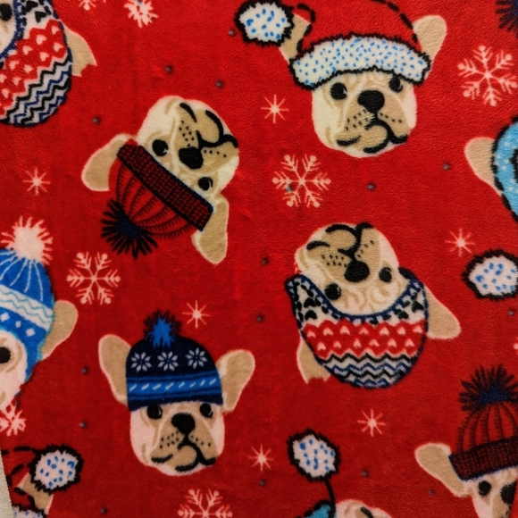 Novogratz Lounge Joggers Frenchie Winter Print Plush Elastic Waist Red M NWT - Picture 13 of 15